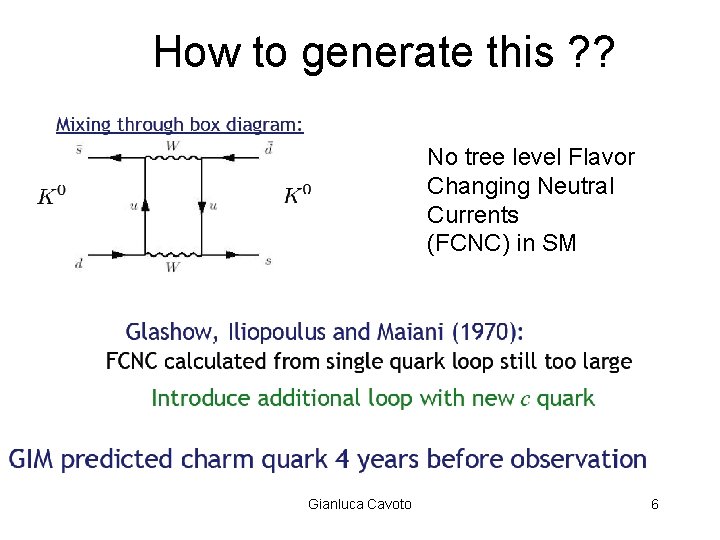 How to generate this ? ? No tree level Flavor Changing Neutral Currents (FCNC) How to generate this ? ? No tree level Flavor Changing Neutral Currents (FCNC)