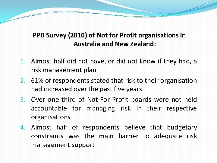 PPB Survey (2010) of Not for Profit organisations in Australia and New Zealand: 1.