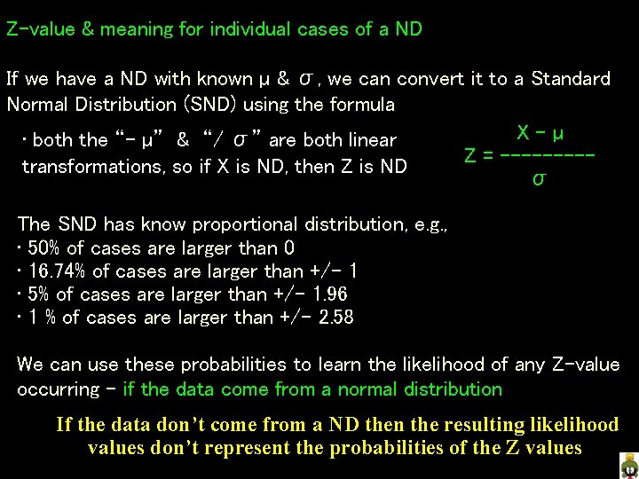 Z-value & meaning for individual cases of a ND If we have a ND