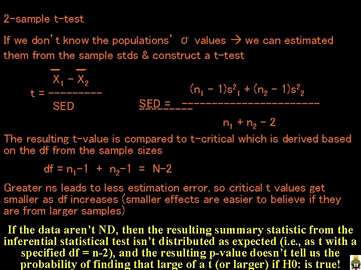 2 -sample t-test If we don’t know the populations’ σ values we can estimated