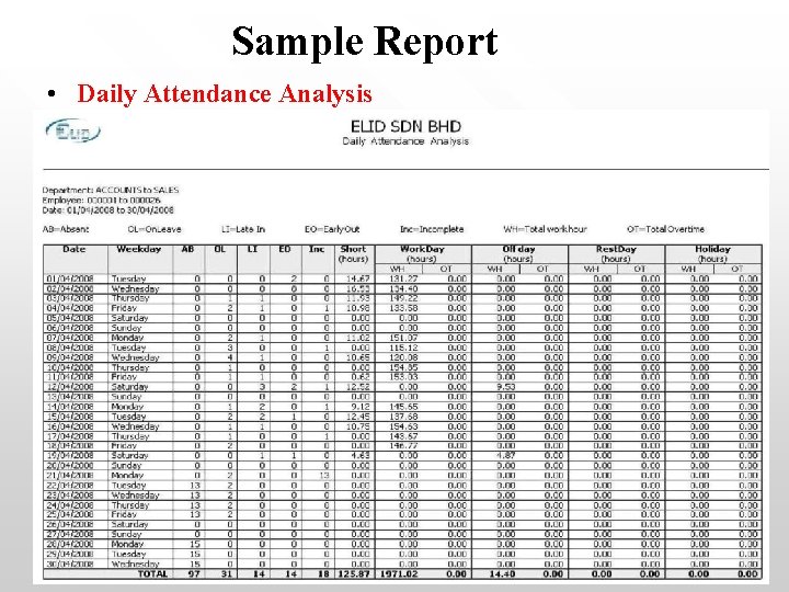 Sample Report • Daily Attendance Analysis 