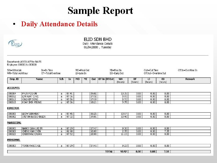 Sample Report • Daily Attendance Details 