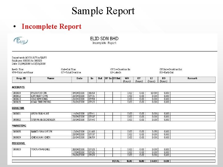 Sample Report • Incomplete Report 
