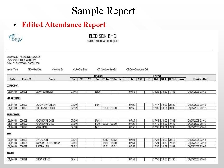 Sample Report • Edited Attendance Report 