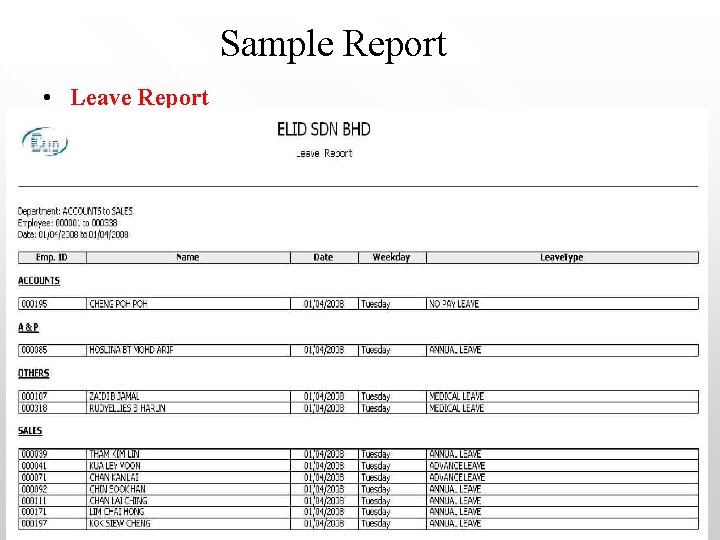 Sample Report • Leave Report 