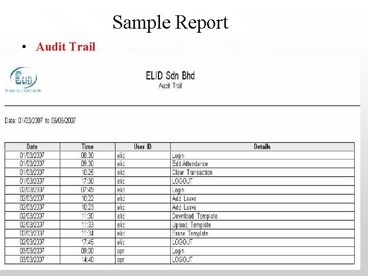 Sample Report • Audit Trail 