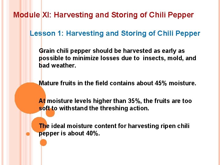Module XI: Harvesting and Storing of Chili Pepper Lesson 1: Harvesting and Storing of