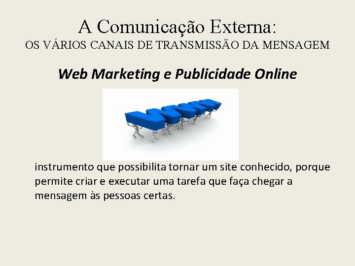 A Comunicação Externa: OS VÁRIOS CANAIS DE TRANSMISSÃO DA MENSAGEM Web Marketing e Publicidade