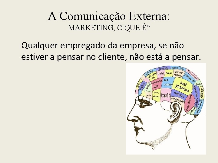 A Comunicação Externa: MARKETING, O QUE É? Qualquer empregado da empresa, se não estiver