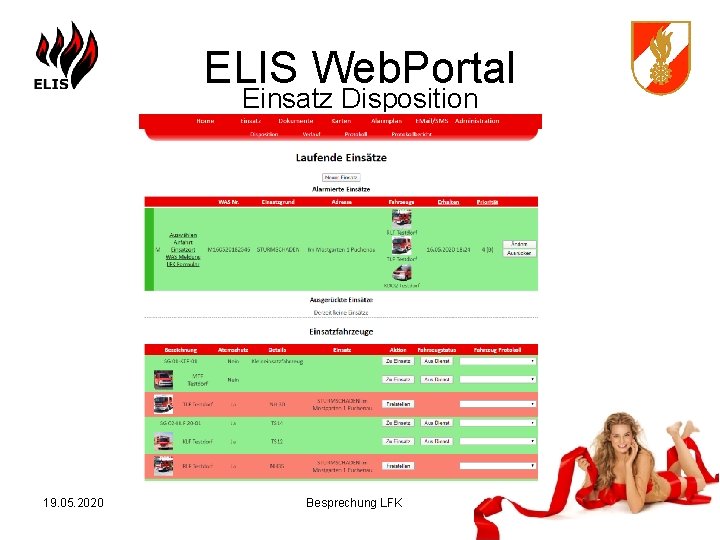 ELIS Web. Portal Einsatz Disposition 19. 05. 2020 Besprechung LFK 