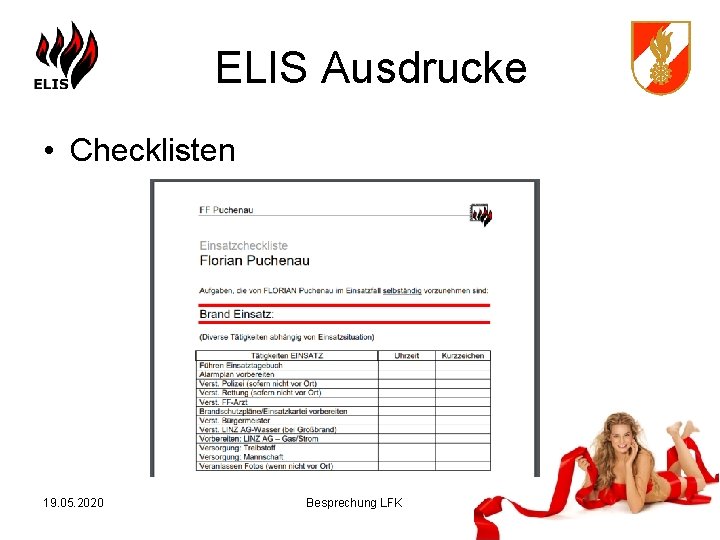 ELIS Ausdrucke • Checklisten 19. 05. 2020 Besprechung LFK 