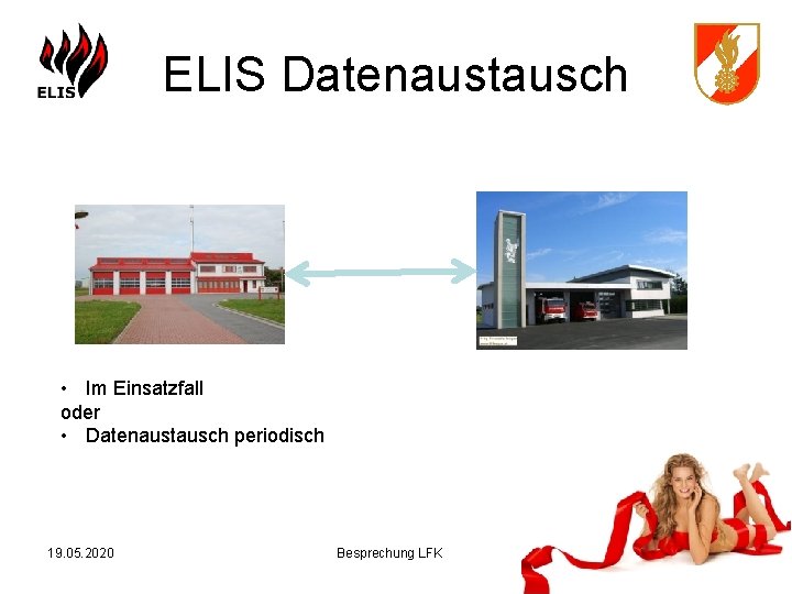 ELIS Datenaustausch • Im Einsatzfall oder • Datenaustausch periodisch 19. 05. 2020 Besprechung LFK