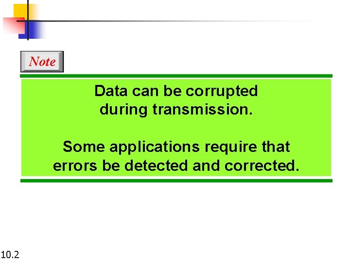 Note Data can be corrupted during transmission. Some applications require that errors be detected