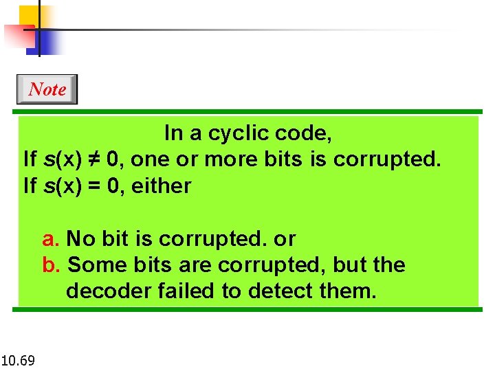 Note In a cyclic code, If s(x) ≠ 0, one or more bits is