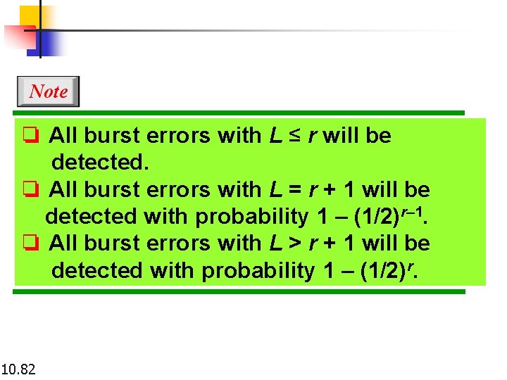 Note ❏ All burst errors with L ≤ r will be detected. ❏ All