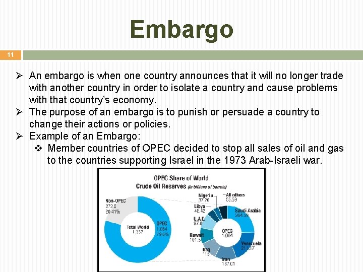 Embargo 11 Ø An embargo is when one country announces that it will no