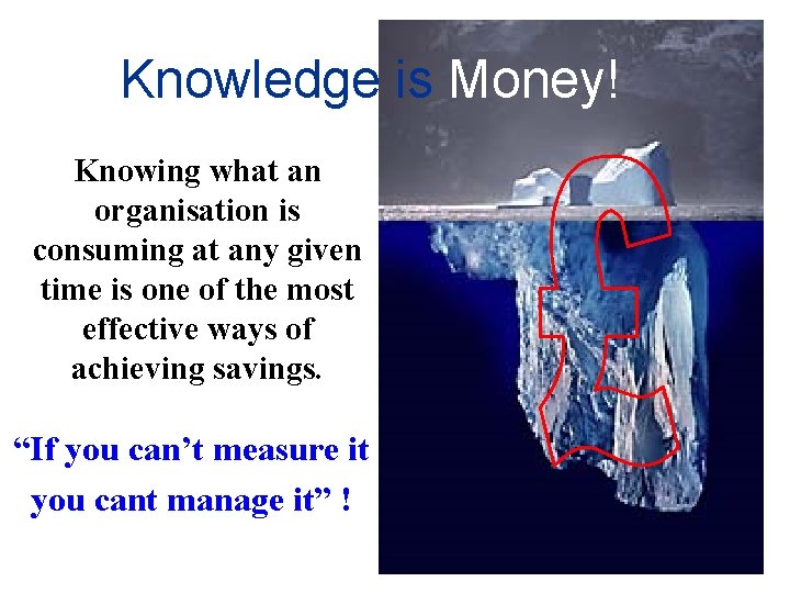 Knowledge is Money! Knowing what an organisation is consuming at any given time is