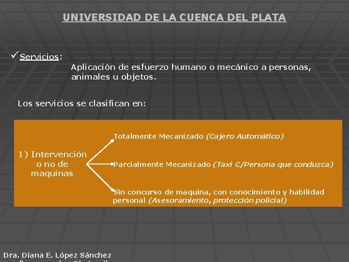 UNIVERSIDAD DE LA CUENCA DEL PLATA üServicios: Aplicación de esfuerzo humano o mecánico a