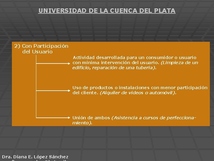 UNIVERSIDAD DE LA CUENCA DEL PLATA 2) Con Participación del Usuario Actividad desarrollada para