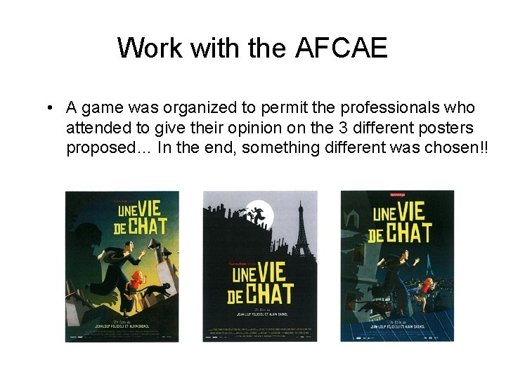 Work with the AFCAE • A game was organized to permit the professionals who