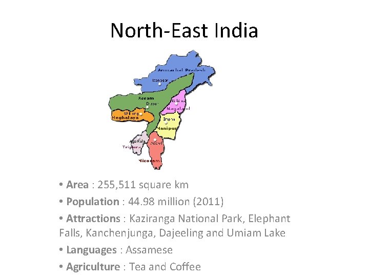 North-East India • Area : 255, 511 square km • Population : 44. 98