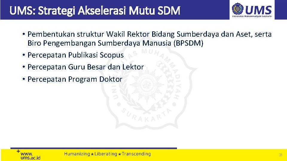 UMS: Strategi Akselerasi Mutu SDM • Pembentukan struktur Wakil Rektor Bidang Sumberdaya dan Aset, UMS: Strategi Akselerasi Mutu SDM • Pembentukan struktur Wakil Rektor Bidang Sumberdaya dan Aset,