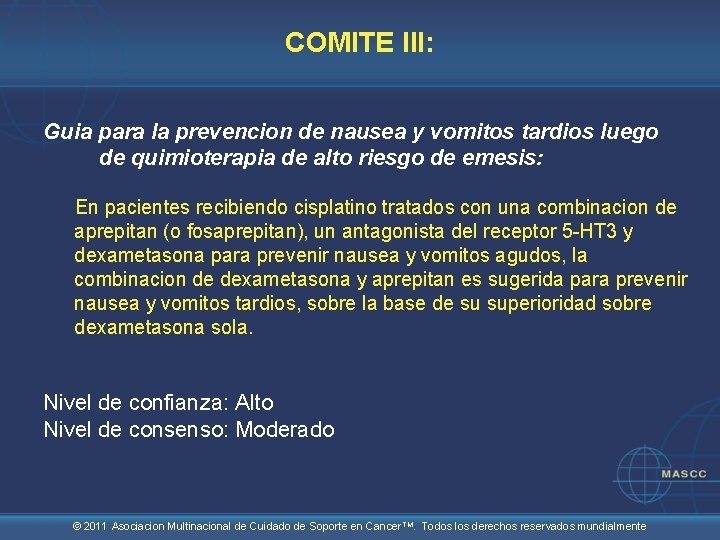 COMITE III: Guia para la prevencion de nausea y vomitos tardios luego de quimioterapia