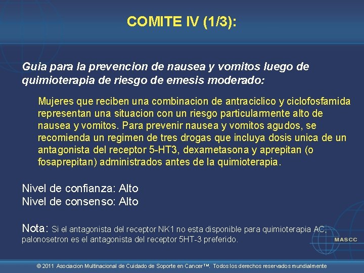 COMITE IV (1/3): Guia para la prevencion de nausea y vomitos luego de quimioterapia