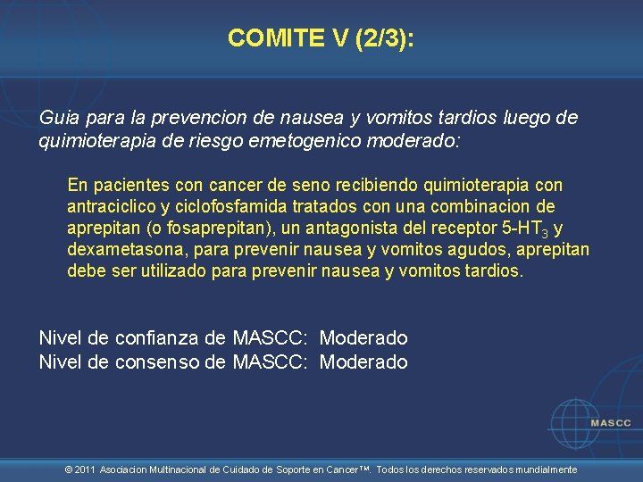 COMITE V (2/3): Guia para la prevencion de nausea y vomitos tardios luego de