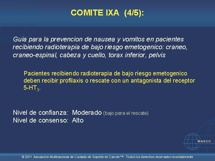 COMITE IXA (4/5): Guia para la prevencion de nausea y vomitos en pacientes recibiendo