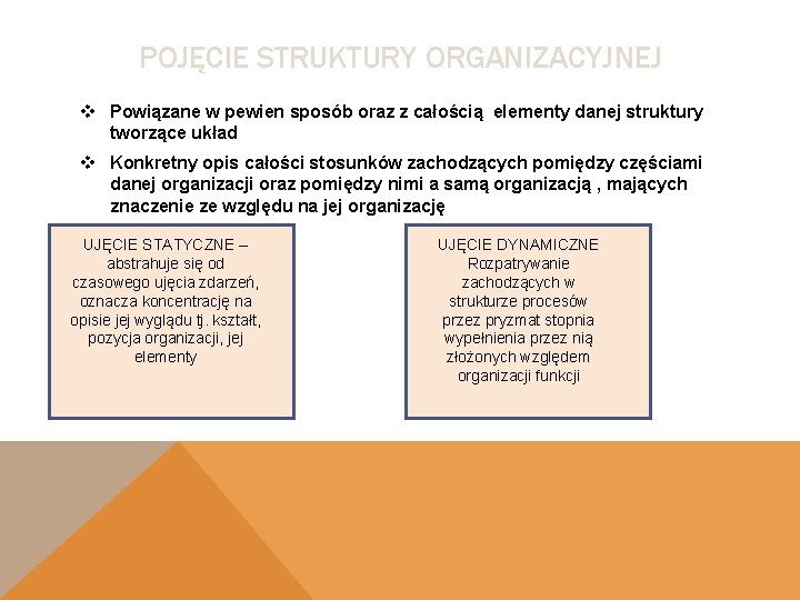 POJĘCIE STRUKTURY ORGANIZACYJNEJ v Powiązane w pewien sposób oraz z całością elementy danej struktury