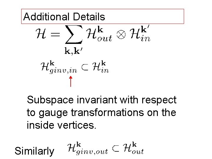 Additional Details Subspace invariant with respect to gauge transformations on the inside vertices. Similarly
