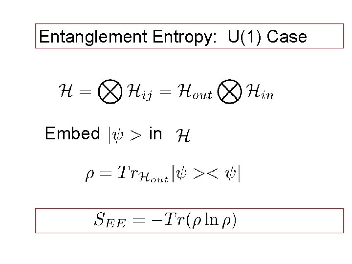 Entanglement Entropy: U(1) Case Embed in 