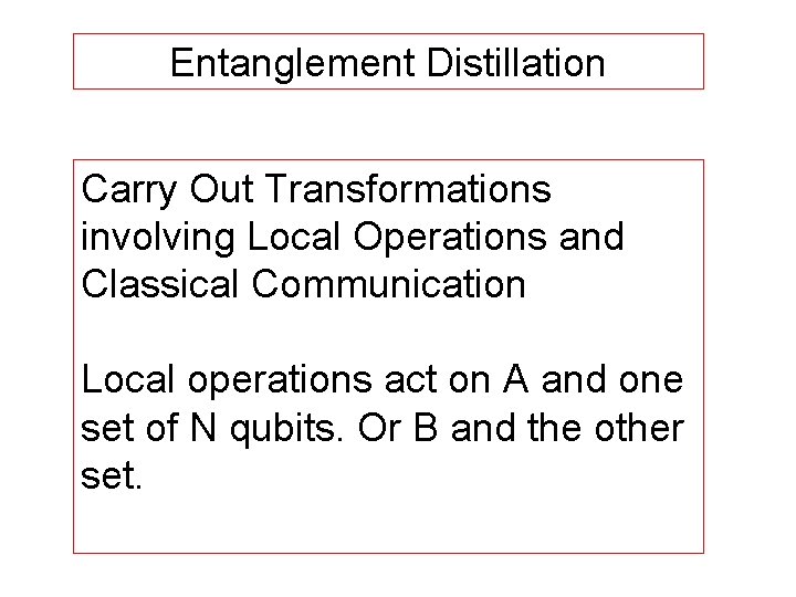 Entanglement Distillation Carry Out Transformations involving Local Operations and Classical Communication Local operations act