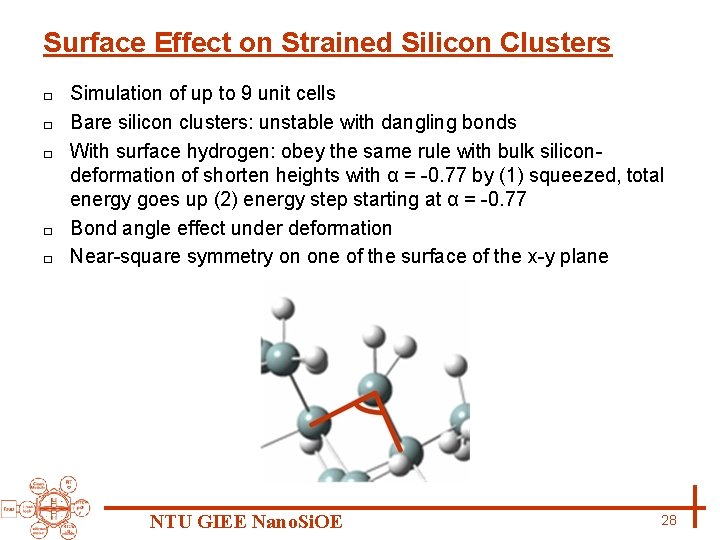 Surface Effect on Strained Silicon Clusters □ □ □ Simulation of up to 9