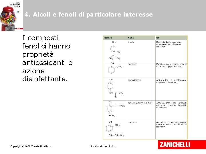 4. Alcoli e fenoli di particolare interesse I composti fenolici hanno proprietà antiossidanti e 4. Alcoli e fenoli di particolare interesse I composti fenolici hanno proprietà antiossidanti e