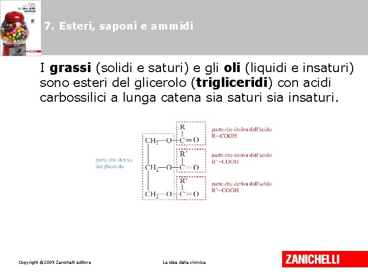 7. Esteri, saponi e ammidi I grassi (solidi e saturi) e gli oli (liquidi 7. Esteri, saponi e ammidi I grassi (solidi e saturi) e gli oli (liquidi