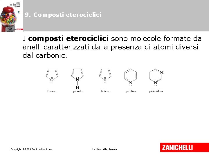 9. Composti eterociclici I composti eterociclici sono molecole formate da anelli caratterizzati dalla presenza 9. Composti eterociclici I composti eterociclici sono molecole formate da anelli caratterizzati dalla presenza