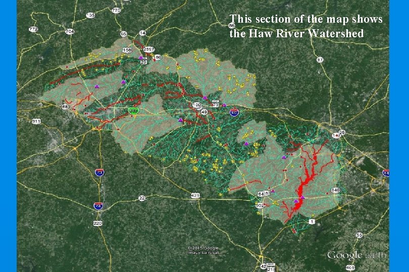 This section of the map shows the Haw River Watershed 