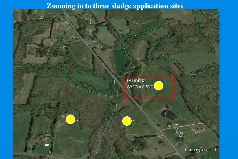 Zooming in to three sludge application sites Permit # WQ 0000520 