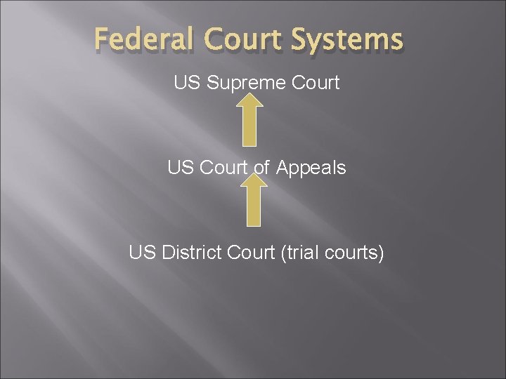 Federal Court Systems US Supreme Court US Court of Appeals US District Court (trial