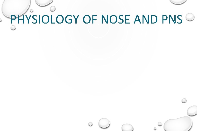 PHYSIOLOGY OF NOSE AND PNS 