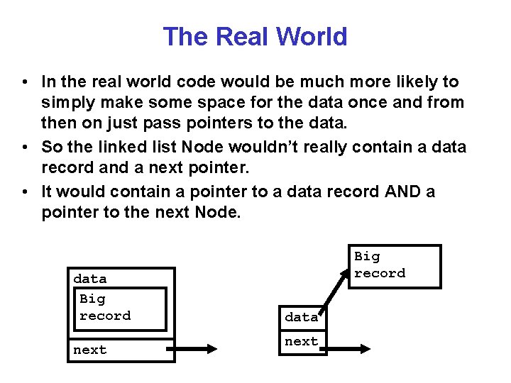 The Real World • In the real world code would be much more likely
