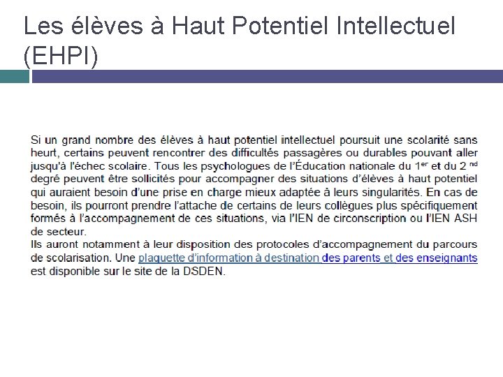 Les élèves à Haut Potentiel Intellectuel (EHPI) 