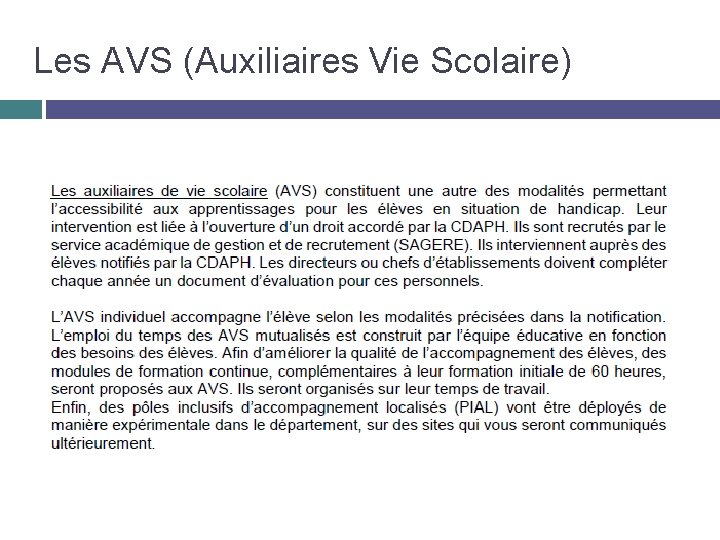 Les AVS (Auxiliaires Vie Scolaire) 