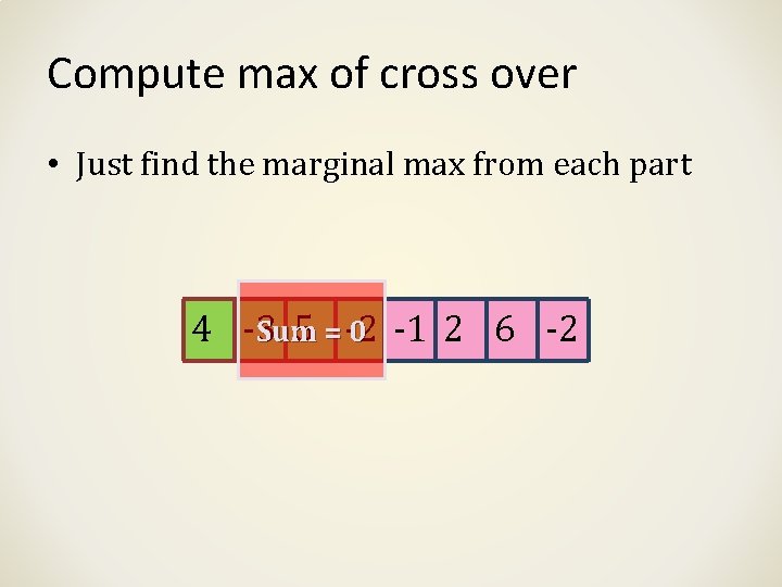 Compute max of cross over • Just find the marginal max from each part Compute max of cross over • Just find the marginal max from each part