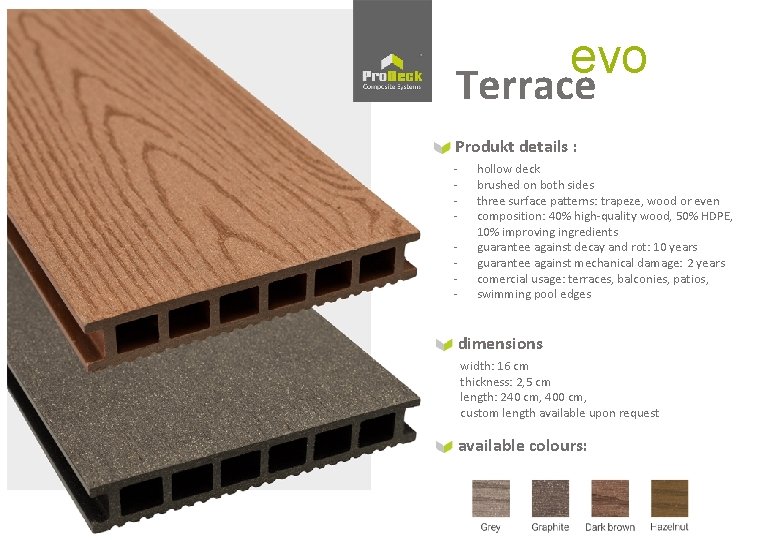 Pro Deck wooden composite products for singlefamily houses