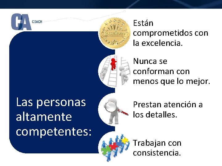 Están comprometidos con la excelencia. Nunca se conforman con menos que lo mejor. Las