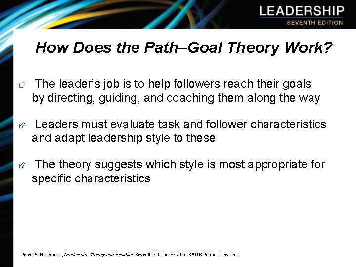 How Does the Path–Goal Theory Work? ÷ The leader’s job is to help followers