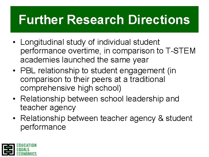 Further Research Directions • Longitudinal study of individual student performance overtime, in comparison to